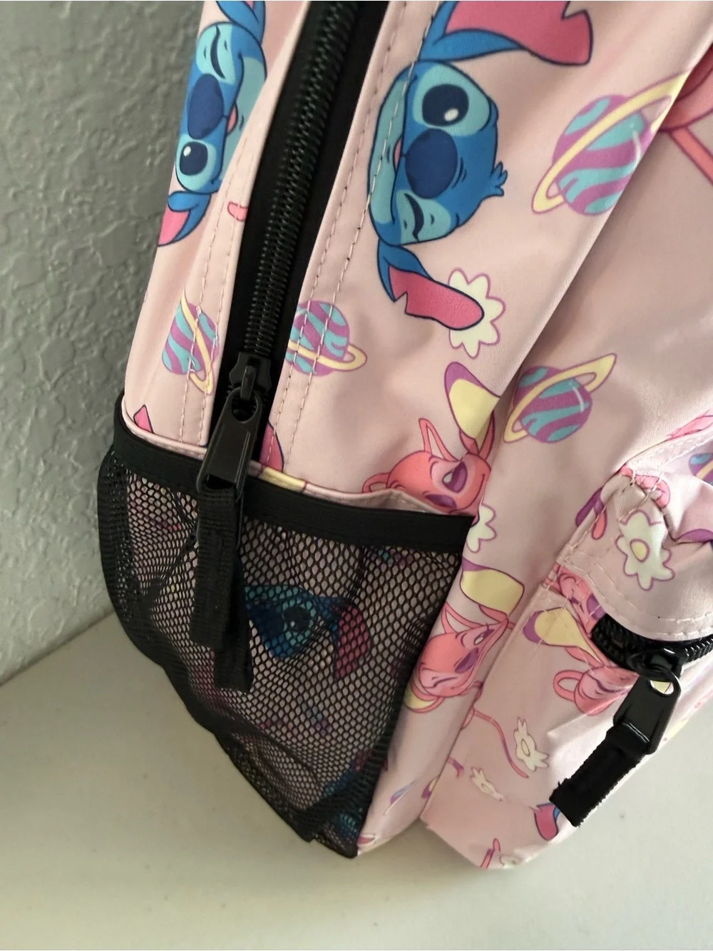 New girls Disney Pink Character Backpack and Lunchbox Set Stitch